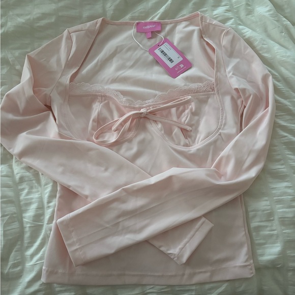 Edikted Tops - Edikted Light Pink Babydoll Top With Lace Accents